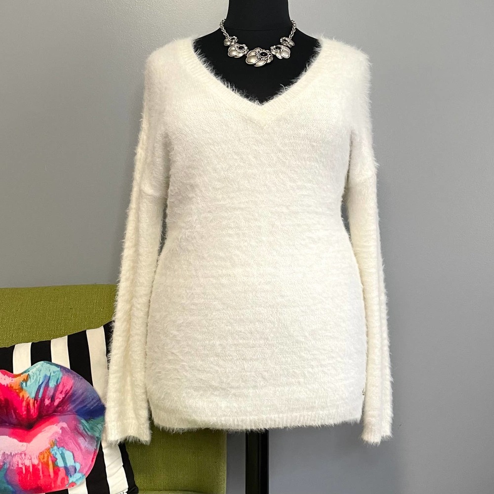 Deeluxe White Soft Knit Long Dolman Sleeve Sweater XL